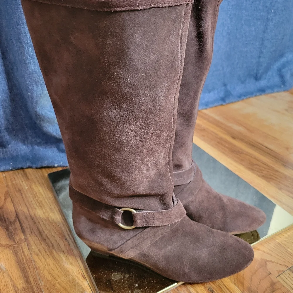 DKNYC Brown Suede Knee-High Women's Boots 7 1/2 Scandi Girl Desert Insppired - Picture 3 of 5